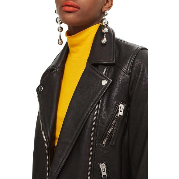 Topshop Black Dolly Real Leather Biker Jacket Motorcycle Moto Zip Up Size 6 S - Picture 2 of 10